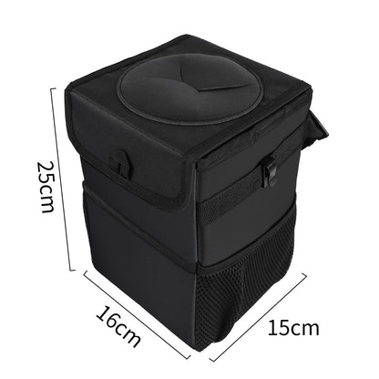 Waterproof Foldable Car Trash Can and Organiser with Dual Side Pockets & Odour Control Lid - 25x16x15 CM Durable Oxford Leak Proof Waste Bin for Travel Camping