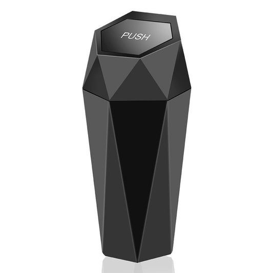 550ML Black Car Trash Can with Automatic Rebound Lid & Diamond Design - Portable Waste Bin and Odour Proof Storage, Easy to Clean for Office Home Car Center Console