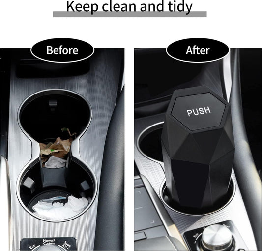 550ML Black Car Trash Can with Automatic Rebound Lid & Diamond Design - Portable Waste Bin and Odour Proof Storage, Easy to Clean for Office Home Car Center Console