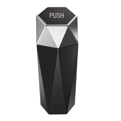 550ML Silver Car Trash Can with Automatic Rebound Lid & Diamond Design - Portable Waste Bin and Odour Proof Storage, Easy to Clean for Office Home Car Center Console