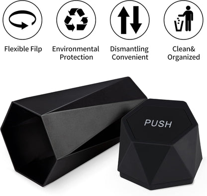 550ML Silver Car Trash Can with Automatic Rebound Lid & Diamond Design - Portable Waste Bin and Odour Proof Storage, Easy to Clean for Office Home Car Center Console