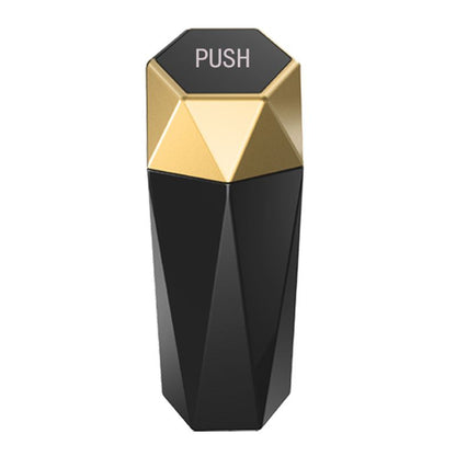550ML Gold Car Trash Can with Automatic Rebound Lid & Diamond Design - Portable Waste Bin and Odour Proof Storage, Easy to Clean for Office Home Car Center Console