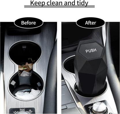 550ML Gold Car Trash Can with Automatic Rebound Lid & Diamond Design - Portable Waste Bin and Odour Proof Storage, Easy to Clean for Office Home Car Center Console