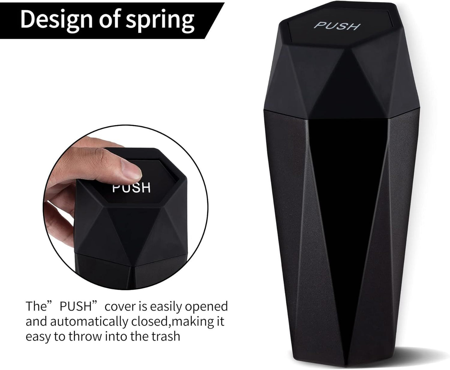 550ML Gold Car Trash Can with Automatic Rebound Lid & Diamond Design - Portable Waste Bin and Odour Proof Storage, Easy to Clean for Office Home Car Center Console