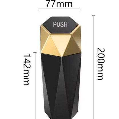 550ML Gold Car Trash Can with Automatic Rebound Lid & Diamond Design - Portable Waste Bin and Odour Proof Storage, Easy to Clean for Office Home Car Center Console