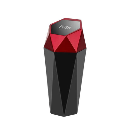 550ML Red Car Trash Can with Automatic Rebound Lid & Diamond Design - Portable Waste Bin and Odour Proof Storage, Easy to Clean for Office Home Car Center Console