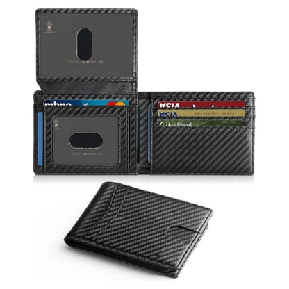 Black Men's Carbon Fiber Slim Trifold Wallet - RFID Blocking, Dual ID Windows & 15 Card Slots - Minimalist Gift for Business and Travel
