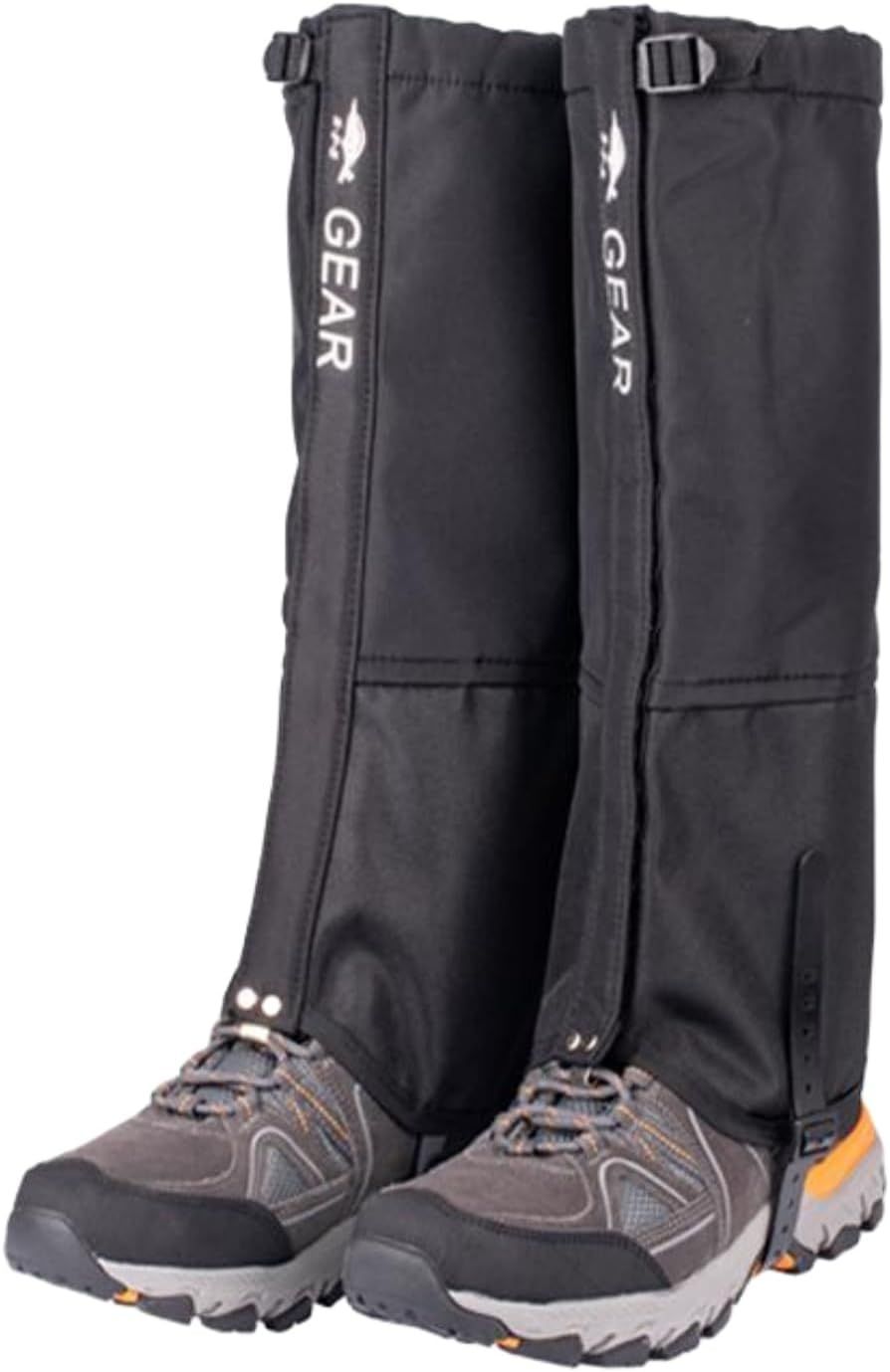 Black Breathable Nylon Waterproof Hiking Leg Gaiters and Snow Boot Gaiters (Fleece Lining) - Unisex Adjustable Sand & Mud Protection for Mountaineering & Desert Trekking, L Size