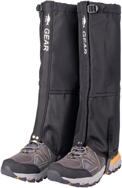 Black Breathable Nylon Waterproof Hiking Leg Gaiters and Snow Boot Gaiters (Fleece Lining) - Unisex Adjustable Sand & Mud Protection for Mountaineering & Desert Trekking, L Size