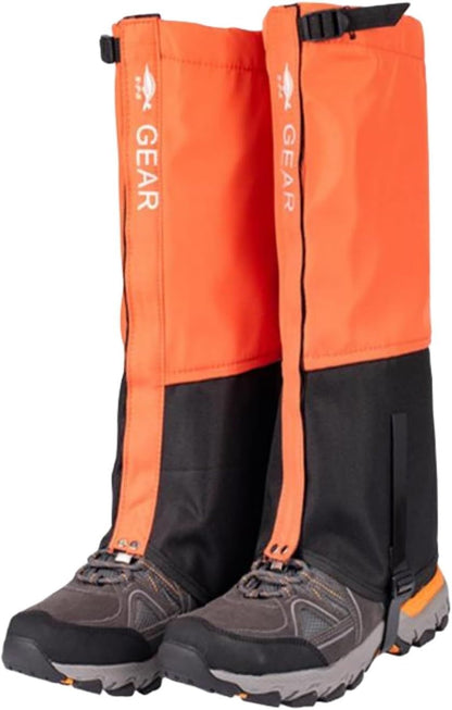 Orange Breathable Nylon Waterproof Hiking Leg Gaiters and Snow Boot Gaiters (Fleece Lining) - Unisex Adjustable Sand & Mud Protection for Mountaineering & Desert Trekking, M Size