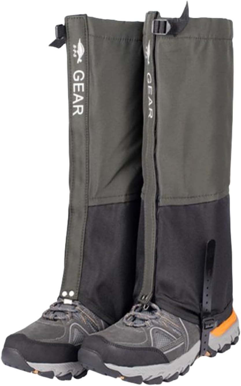 Green Breathable Nylon Waterproof Hiking Leg Gaiters and Snow Boot Gaiters (Fleece Lining) - Unisex Adjustable Sand & Mud Protection for Mountaineering & Desert Trekking, L Size