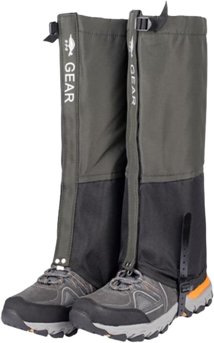 Green Breathable Nylon Waterproof Hiking Leg Gaiters and Snow Boot Gaiters (Fleece Lining) - Unisex Adjustable Sand & Mud Protection for Mountaineering & Desert Trekking, XL Size
