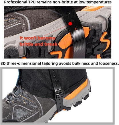 Green Breathable Nylon Waterproof Hiking Leg Gaiters and Snow Boot Gaiters (Fleece Lining) - Unisex Adjustable Sand & Mud Protection for Mountaineering & Desert Trekking, XL Size