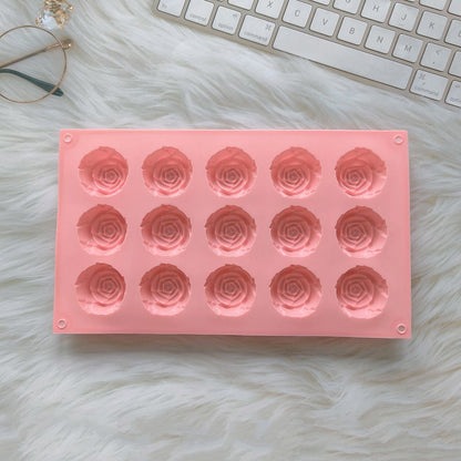 2PCS Pink 3D Rose Shaped Silicone Baking Mold (15 Cavity) - Non-Stick Cake Chocolates & Jelly Pan - Durable Flexible Easy Release for Holiday Desserts