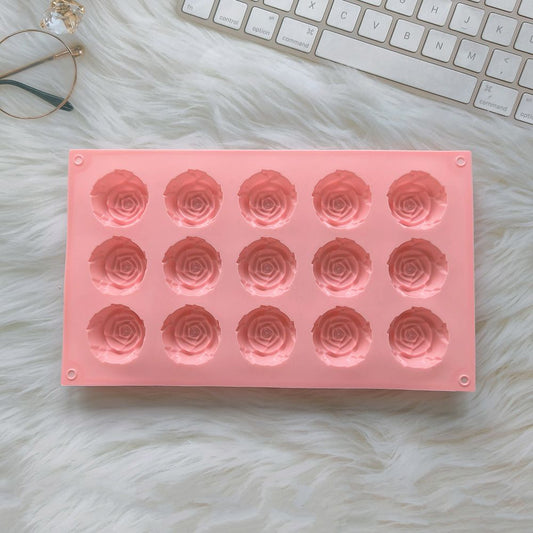 2PCS Pink 3D Rose Shaped Silicone Baking Mold (15 Cavity) - Non-Stick Cake Chocolates & Jelly Pan - Durable Flexible Easy Release for Holiday Desserts