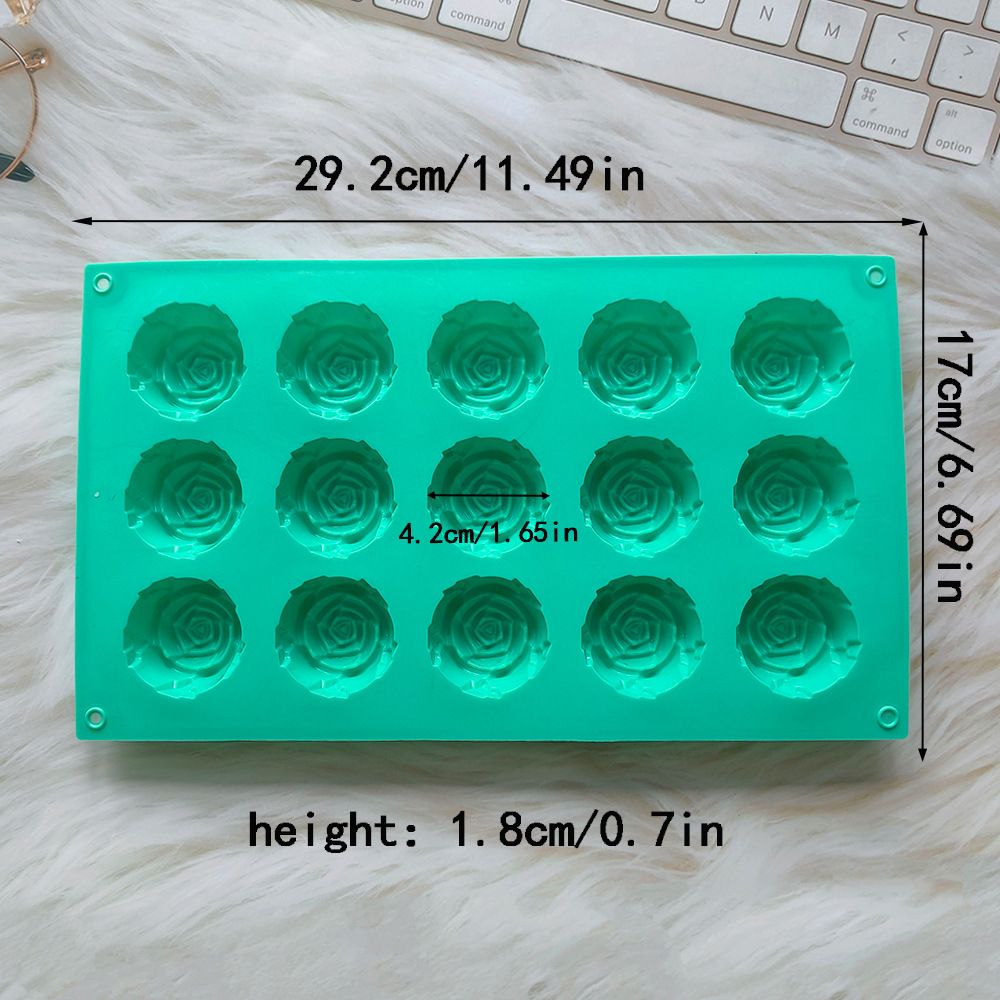 2PCS Green 3D Rose Shaped Silicone Baking Mold (15 Cavity) - Non-Stick Cake Chocolates & Jelly Pan - Durable Flexible Easy Release for Holiday Desserts