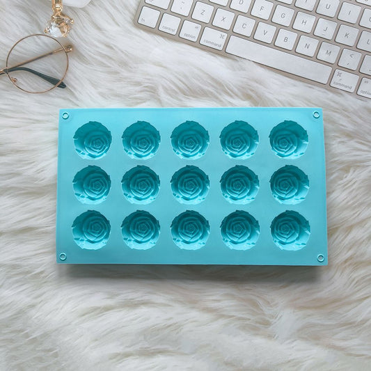 2PCS Blue 3D Rose Shaped Silicone Baking Mold (15 Cavity) - Non-Stick Cake Chocolates & Jelly Pan - Durable Flexible Easy Release for Holiday Desserts