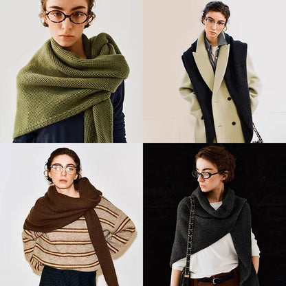 Dark Grey Retro Wool Blend 190x70cm Knitted Triangle Scarf - Multifunction Warm Shawl Wrap with Elegant Minimalist Design for Fall Winter Versatile Styling