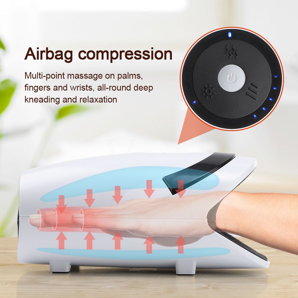 White Portable Electric Hand Massager - USB-C Rechargeable, Airbag Compression, Graphene 42â„ƒ Constant Heating & 5 Levels Intensity for Everyday Use and Arthritis Carpal Tunnel Relief