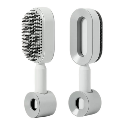 White 3D Airbag Massage Self Cleaning Hair Brush with Base - for Long Hair - One-Click Easy Hair Removal - Scalp Soothing Detangler for Professional Home Hair Care