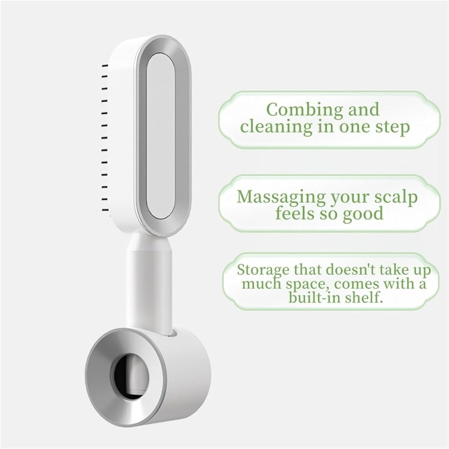 White 3D Airbag Massage Self Cleaning Hair Brush with Base - for Long Hair - One-Click Easy Hair Removal - Scalp Soothing Detangler for Professional Home Hair Care