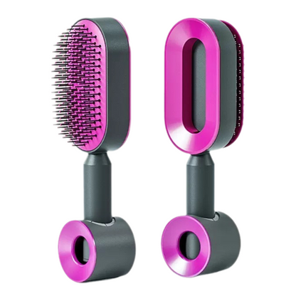 Black and Purple 3D Airbag Massage Self Cleaning Hair Brush with Base - for Long Hair - One-Click Easy Hair Removal - Scalp Soothing Detangler for Professional Home Hair Care