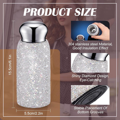 Purple Heart Pattern Handmade Luxury Diamond Insulated Water Bottle – Bling Rhinestone 304 Stainless Steel Pocket Mug (260ml)