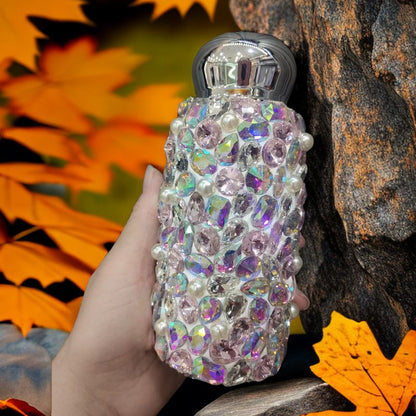 Pink Square Crystal Handmade Luxury Diamond Insulated Water Bottle – Bling Rhinestone 304 Stainless Steel Pocket Mug (260ml)