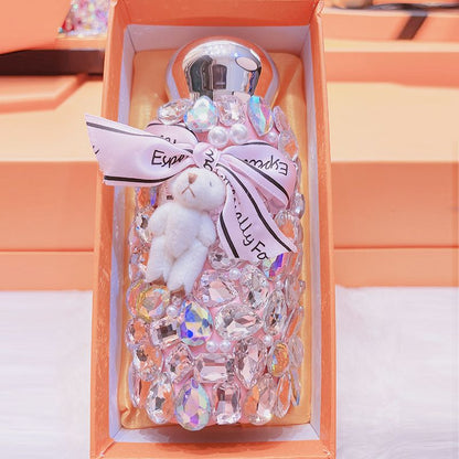 Pink Baby Bear Handmade Luxury Diamond Insulated Water Bottle – Bling Rhinestone 304 Stainless Steel Pocket Mug (260ml)