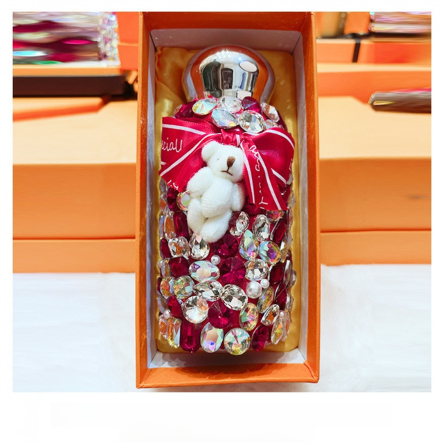Red Baby Bear Handmade Luxury Diamond Insulated Water Bottle – Bling Rhinestone 304 Stainless Steel Pocket Mug (260ml)