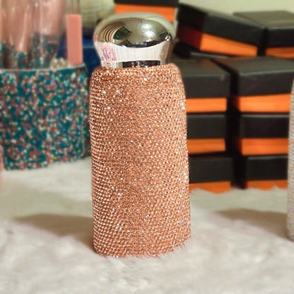 Champagne Handmade Luxury Diamond Insulated Water Bottle – Bling Rhinestone 304 Stainless Steel Pocket Mug (260ml)