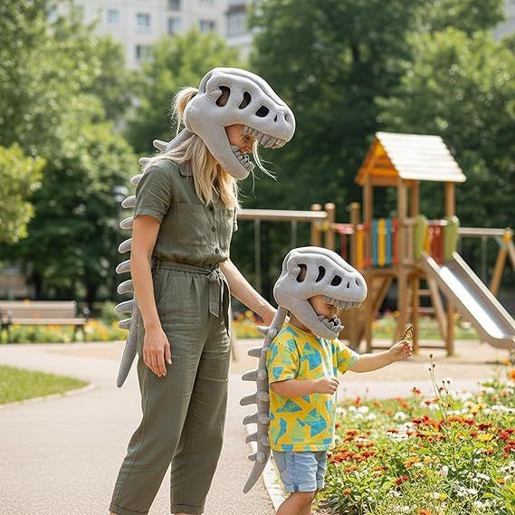 80CM Grey Funny Dinosaur Skeleton Plush Headwear – Quirky Bone Fossil Plushie Hat & Huggable Doll for Party Costumes and Birthday Gifts