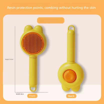 2 Pcs Yellow Pet Self-Cleaning Slicker Brush for Cats and Dogs - Rabbit Ear Design with Stainless Steel Needles and ABS Handle - Gentle Deshedding and Massage Tool for Long Hair Breeds