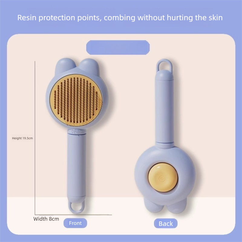 2 Pcs Blue Pet Self-Cleaning Slicker Brush for Cats and Dogs - Rabbit Ear Design with Stainless Steel Needles and ABS Handle - Gentle Deshedding and Massage Tool for Long Hair Breeds