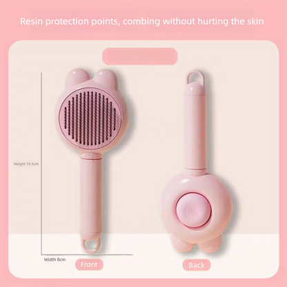 2 Pcs Pink Pet Self-Cleaning Slicker Brush for Cats and Dogs - Rabbit Ear Design with Stainless Steel Needles and ABS Handle - Gentle Deshedding and Massage Tool for Long Hair Breeds