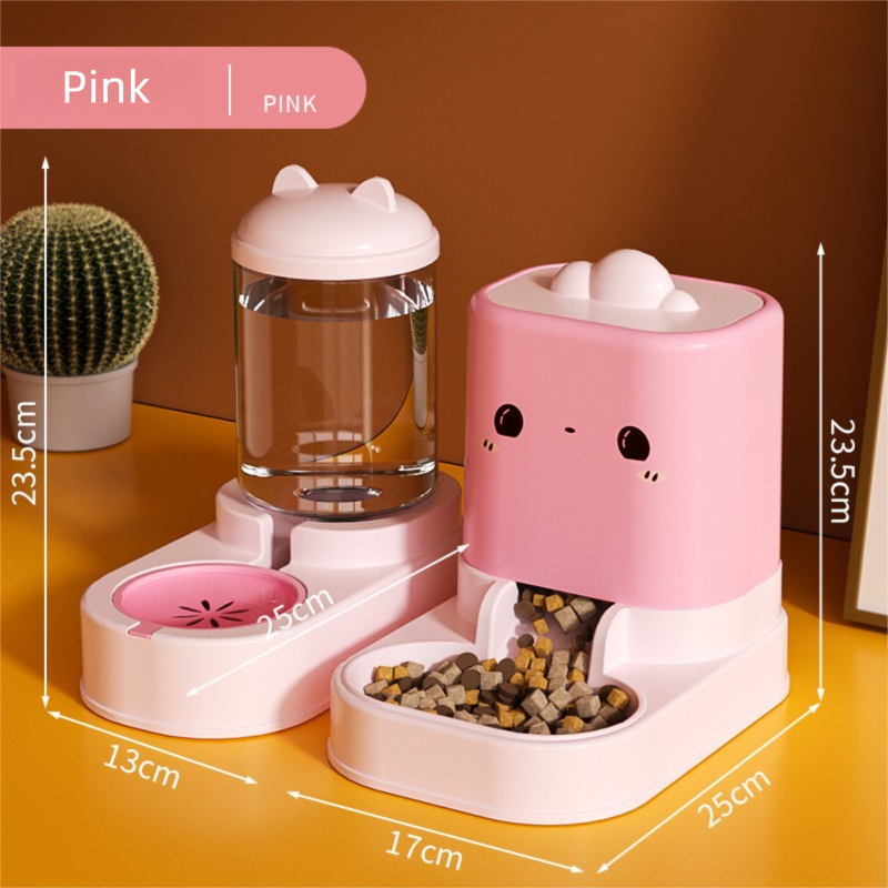 Pink  Cat & Dog Automatic Feeder & Waterer Set â€“ 2-in-1 Dry & Wet Separation Station with 2200ml Food & 1000ml Water Capacity