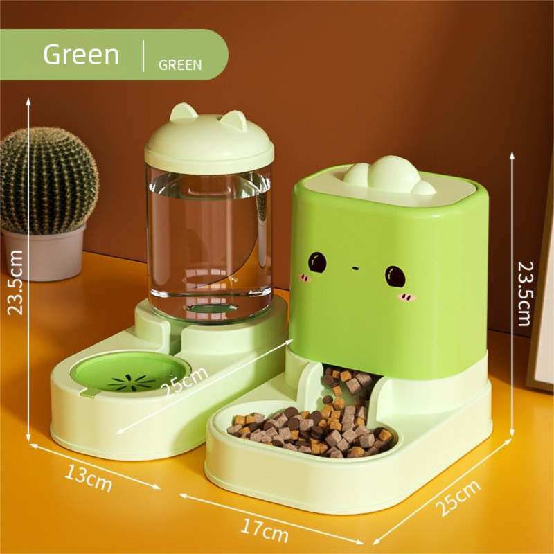 Green  Cat & Dog Automatic Feeder & Waterer Set â€“ 2-in-1 Dry & Wet Separation Station with 2200ml Food & 1000ml Water Capacity