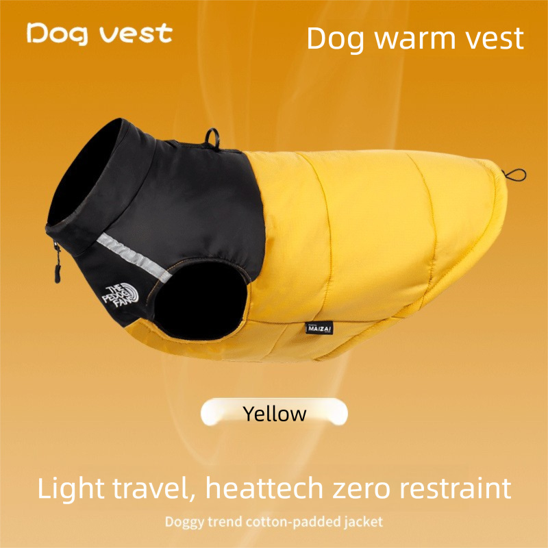 Yellow  L  Size  Dog Clothing â€” Warm, Thickened Cotton Jacket for Autumn & Winter; Waterproof Pet Vest â€” Reflective Safety Design, Leash-Compatible