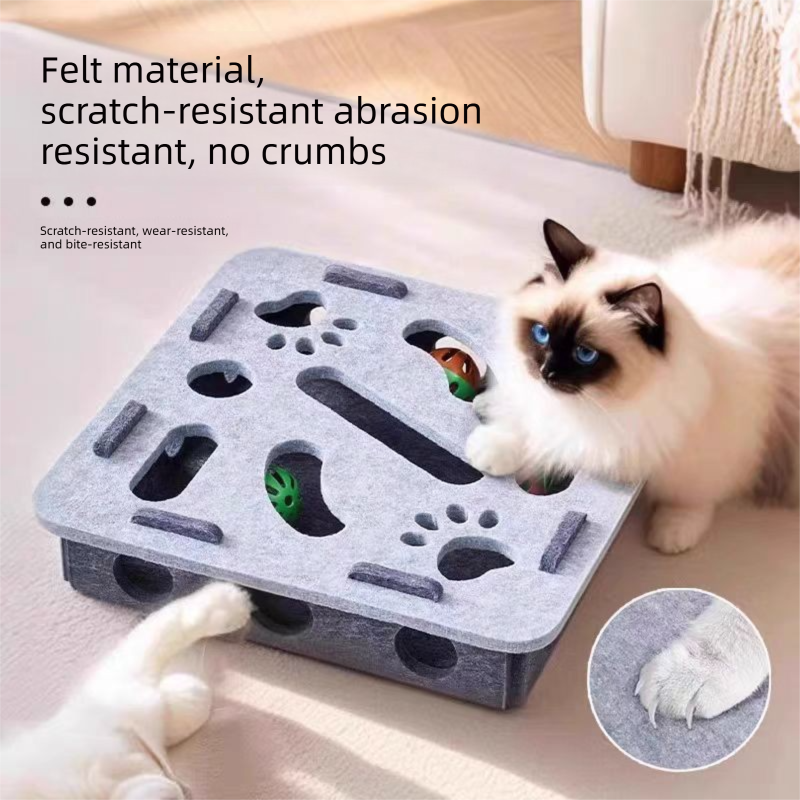 2-piece Grey cat toy setâ€”featuring square and flower shapesâ€”is an excellent choice for feline entertainment and relaxation. It also serves as a fun maze for kittens and pets, and includes six bells.