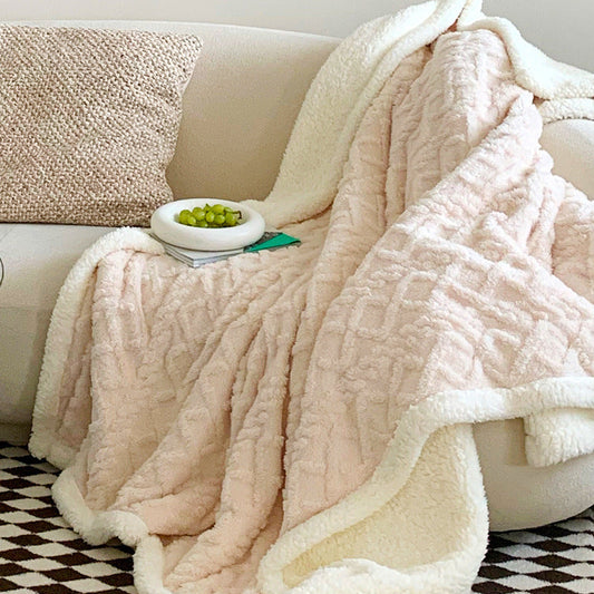 Beige color 180*200cm Double Blanket, Taffeta Fleece Blanket, Thick Winter Quilt, Lambswool Coral Fleece Small Blanket, Office Nap Blanket, Sofa Cover Blanket, Bedding, Machine Washable