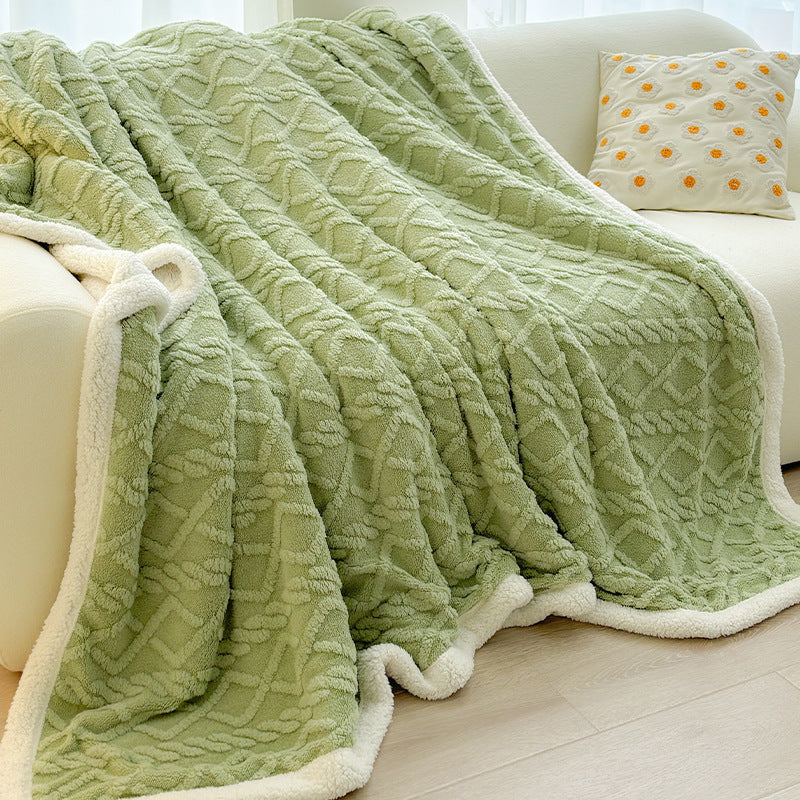 Green 180*200cm Double Blanket, Taffeta Fleece Blanket, Thick Winter Quilt, Lambswool Coral Fleece Small Blanket, Office Nap Blanket, Sofa Cover Blanket, Bedding, Machine Washable