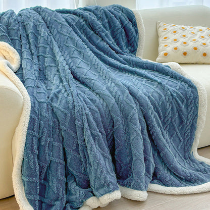 Blue 180*200cm Double Blanket, Taffeta Fleece Blanket, Thick Winter Quilt, Lambswool Coral Fleece Small Blanket, Office Nap Blanket, Sofa Cover Blanket, Bedding, Machine Washable