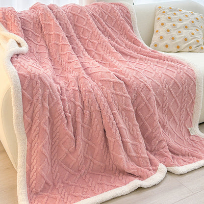 Pink 180*200cm Double Blanket, Taffeta Fleece Blanket, Thick Winter Quilt, Lambswool Coral Fleece Small Blanket, Office Nap Blanket, Sofa Cover Blanket, Bedding, Machine Washable