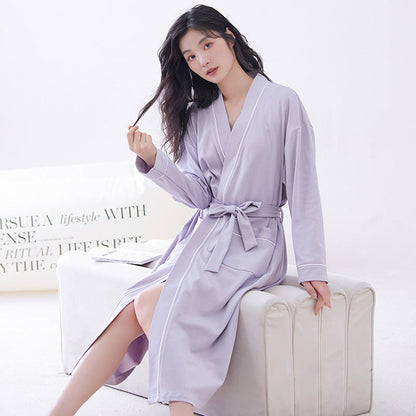 Purple  2XL size Women's Cotton Robe â€” Autumn/Winter Bathrobe & Morning Gown | Long Sleeve, Mid-Length, Plus Size | Loose, Comfortable, and Machine Washable | Suitable for All Seasons