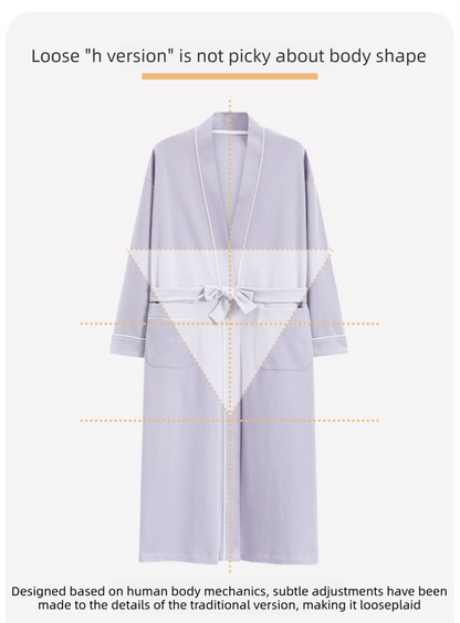 Pink  M size Women's Cotton Robe â€” Autumn/Winter Bathrobe & Morning Gown | Long Sleeve, Mid-Length, Plus Size | Loose, Comfortable, and Machine Washable | Suitable for All Seasons