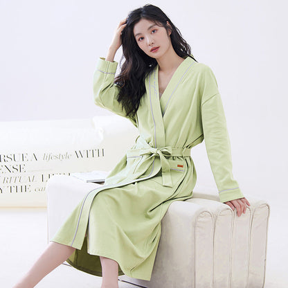 Green XL size Women's Cotton Robe â€” Autumn/Winter Bathrobe & Morning Gown | Long Sleeve, Mid-Length, Plus Size | Loose, Comfortable, and Machine Washable | Suitable for All Seasons