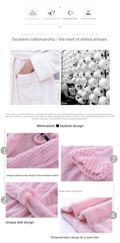 White L size Plush Flannel Robe for Couples - Thickened Warm Bathrobe with Shawl Collar, Soft Fleece Material, Unisex Long Style for Winter Home Wear