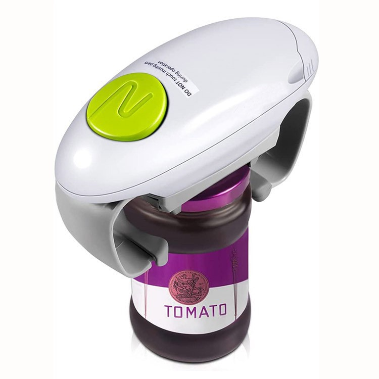 White Upgraded One-Touch Electric Can Opener â€” Dual-Handle Design, Automatic Hands-Free Can/Bottle Opener, ABS Material, Battery-Powered (Batteries Not Included), Designed for the Kitchen