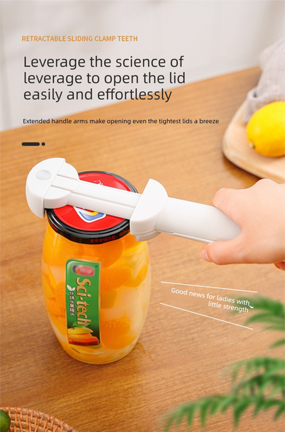 White Multi-Functional Adjustable Can and Bottle Opener - Heavy Duty Jar Opener for Seniors, Women, and Weak Hands - Easy Grip Kitchen Gadget for Jars, Bottles, and Cans