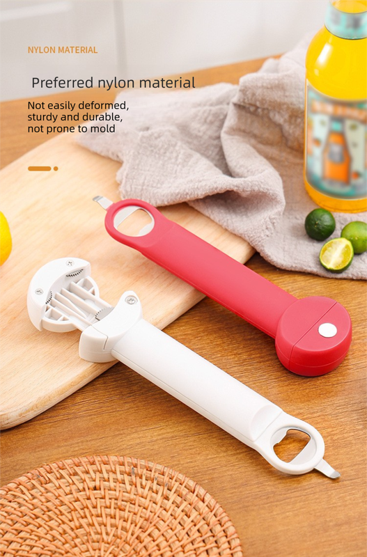 Red Multi-Functional Adjustable Can and Bottle Opener - Heavy Duty Jar Opener for Seniors, Women, and Weak Hands - Easy Grip Kitchen Gadget for Jars, Bottles, and Cans